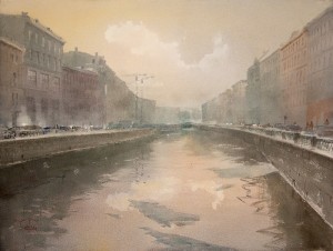"Ice floes on the Moyka River" watercolor on paper, 46 x 61, 2012