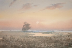 "Morning on water meadow" watercolor on paper, 38 x 56, 2012