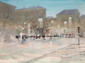 "Evening street" watercolor on paper, 41 x 56, 2012
