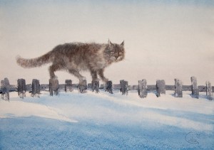 "Bar cat - I" watercolor on paper, 43 x 61, 2012