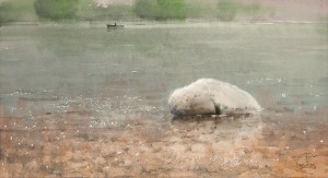 "Past the rocky shallows" watercolor on paper, 31 x 57, 2012