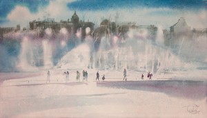 "In the evening in early winter" watercolor on paper, 38 x 66, 2012