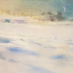 "The new moon above the winter roadway" watercolor on paper, 38 x 56, 2012