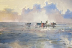 "Boats on the shoal" watercolor on paper, 37 x 56, 2013