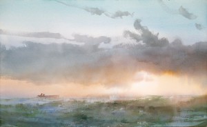 "Low cloud, low sun" watercolor on paper, 35 x 56, 2013