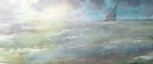 "The low sun, the fresh wind" watercolor on paper, 21 x 50, 2015