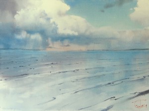"The storm clouds above the Bay" watercolor on paper, 35 x 46, 2015
