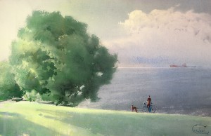 "The silent sea, the long shadows" watercolor on paper, 37 x 57, 2015