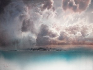 "Thunderstorm over the distant shore" watercolor on paper, 56 x 76, 2015