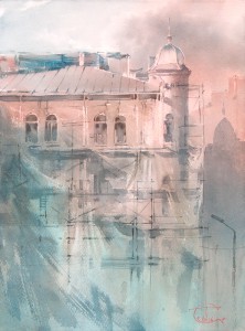 "Walls under a veil II" watercolor on paper, 56 x 41, 2016