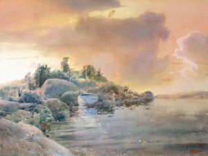 "The Northern Summer Sun" watercolor on paper, 43 x 57, 2016
