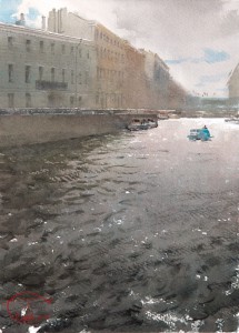 "The lazy water of Moyka River" watercolor on paper, 35 x 26, 2016