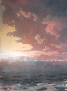 "The lights of the far coast" watercolor on paper, 35 x 26, 2016