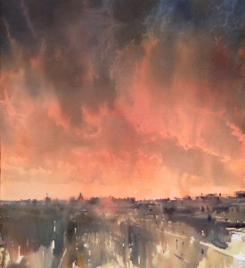 "Fiery sky" watercolor on paper, 61 x 56, 2016