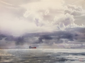 "Shinning clouds, flickering sea" watercolor on paper, 56 x 76, 2017