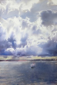 "In the shadows of the running clouds", watercolor on paper, 56 x 38, 2018