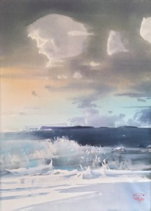"Wind, clouds and surf wave splashes" watercolor on paper, 77 x 56, 2019