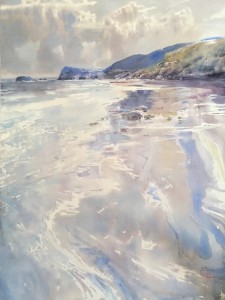 The coast, enveloped silky foam of the surf" watercolor on paper, 76 x 57, 2019