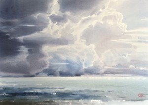 "The contemplation of clouds"- I watercolor on paper, 56 x 77, 2019