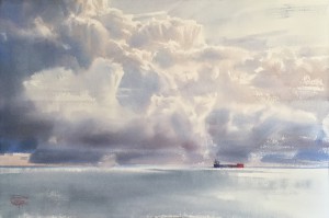 "Miracle of the Sunlight, Sky & Clouds" watercolor on paper, 38 x 56, 2020