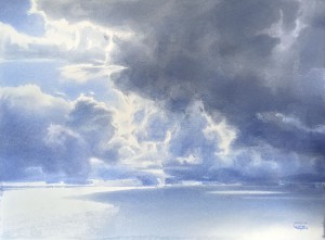 "July show of the sun rays, shadows, and clouds" watercolor on paper, 56 x 76, 2020