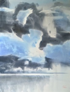 A slow flow of the dark and light clouds. Watercolor on paper. 76 x 56 cm. 2021 © Sergey Temerev