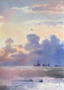 The Ships. Variant IV. Watercolor on paper. 39 x 54 cm. 2022