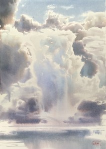 The blinding light of the cloudy labyrinths. Watercolor on paper. 54 x 39 cm. 2022