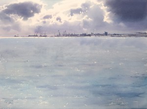 City on the horizon. Variant II. Watercolor on paper. 56 x 76 cm. 2022 © Sergey Temerev