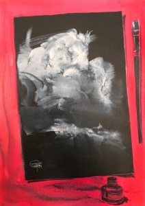 Everything that there on the paper-III. Red & white gouache on the black paper. 42 x 29. 2022