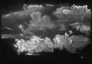 Clouds on the black XXII-XXXI. White color on black paper. 70 x 100 cm. 2022