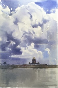 The sky of St-Petersburg - III. Watercolor on paper. 56 x 38. 2022