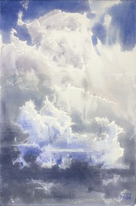 The Runners through the Sky Depths - II. Watercolor on paper. 56 x 38. 2023