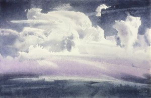Clouds' whipped cream in the sauce of Darkness. Watercolor on paper. 38 x 56. 2023