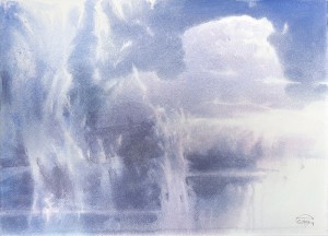 Sky waterfall's threads. Watercolor on paper. 46 x 61 cm. 2023