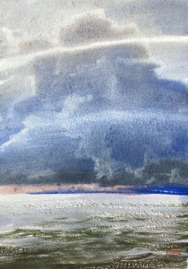 The wind carrying the cold moisture of the approaching thunderstorm. Watercolor on paper. 29,5 x 20,7 cm. 2023