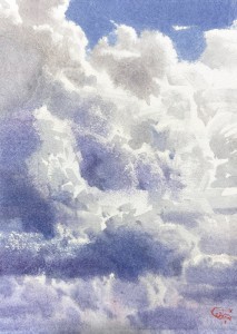 The shining peaks and gorges of the clouds - II. Watercolor on paper. 29,5 x 20,7 cm. 2023