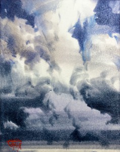 Along the Cloudy World's ridges and valleys - I. Watercolor on paper. 18.5 x 14,7 cm. 2023