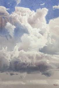 The Runners through the Sky Depth - V. Watercolor on paper. 56 x 38 cm. 2024