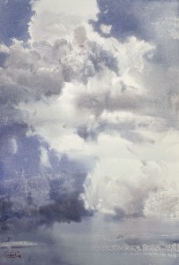 Cloudy Scape. Incessant motion - II. Watercolor on paper. 56 x 38 cm. 2024