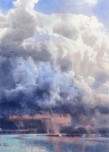The downpour start. Watercolor on paper. 76 x 56 cm. 2024