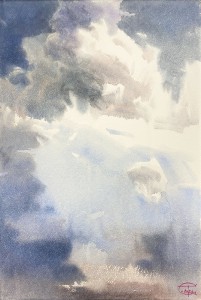 Cloudy Scape. Incessant motion - III. Watercolor on paper. 56 x 38 cm. 2024